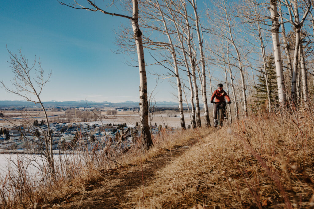 Person riding a bike at Snake Hill in Sundre Alberta